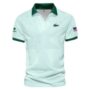 Tennis Pattern Star Light Green US Open Tennis Lacoste Zipper Polo Shirt Style Classic