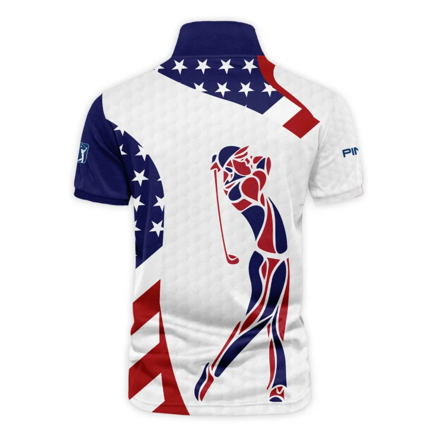 124th U.S. Open Pinehurst Ping Blue Red Golf Pattern White Flag Vneck Polo Shirt Style Classic