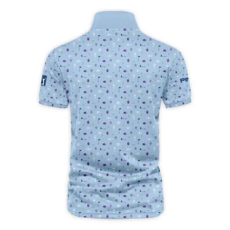 124th U.S. Open Pinehurst Ping Golf Icons Pattern Light Blue Vneck Polo Shirt Style Classic