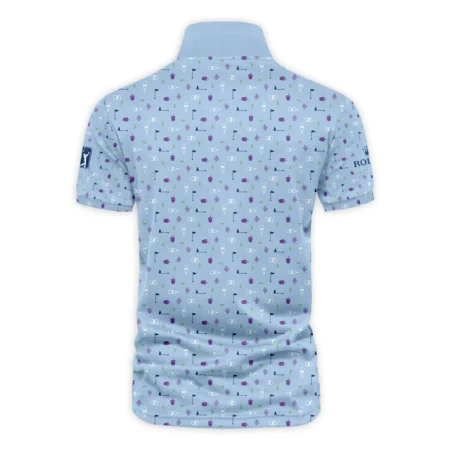 124th U.S. Open Pinehurst Rolex  Golf Icons Pattern Light Blue Vneck Polo Shirt Style Classic