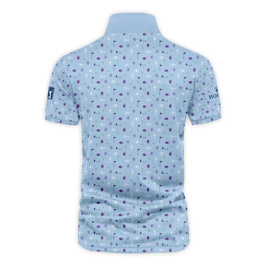 124th U.S. Open Pinehurst Rolex  Golf Icons Pattern Light Blue Vneck Polo Shirt Style Classic