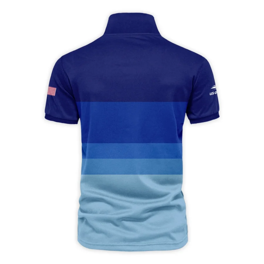 US Open Tennis Blue Gradient Background Lacoste Vneck Polo Shirt Style Classic