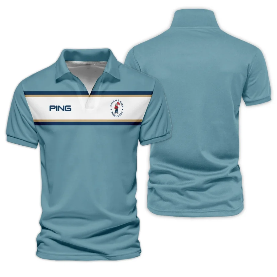 124th U.S. Open Pinehurst Golf Sport Mostly Desaturated Dark Blue Yellow Ping Vneck Polo Shirt Style Classic