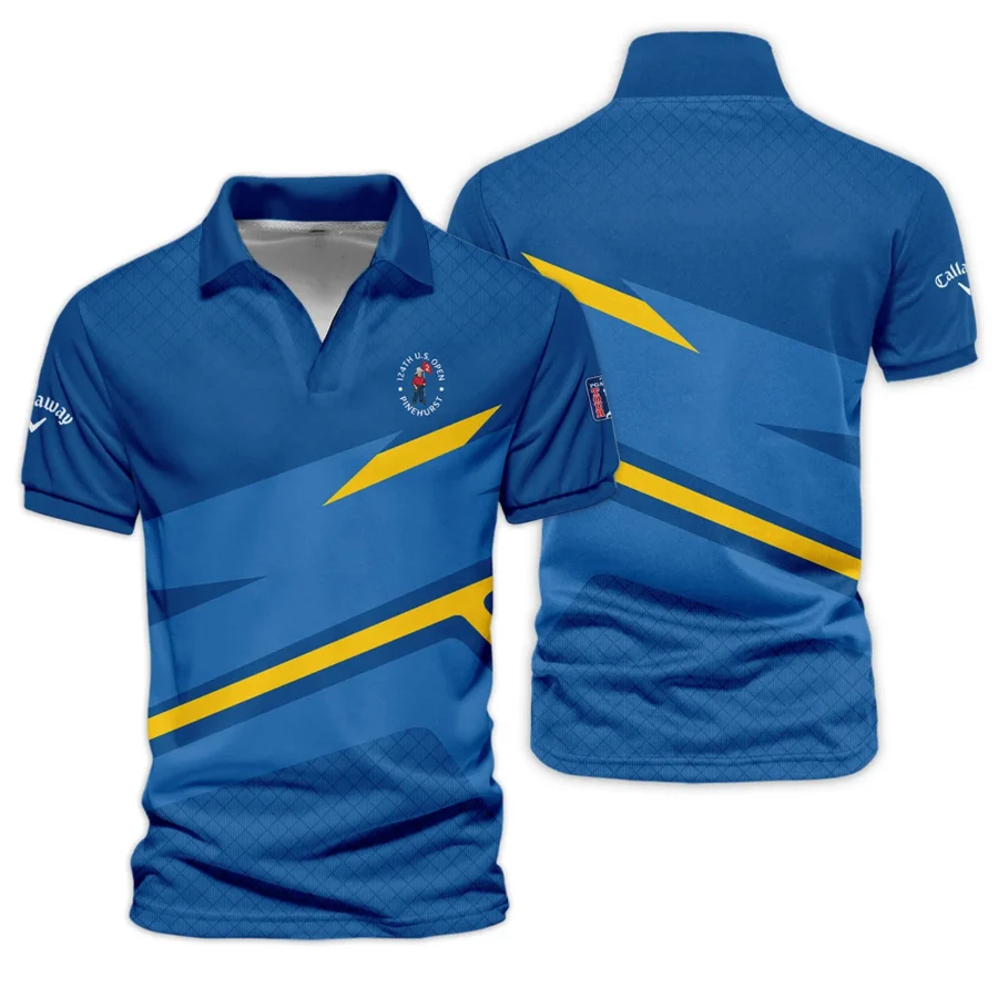 Callaway 124th U.S. Open Pinehurst Blue Yellow Mix Pattern Vneck Polo Shirt Style Classic