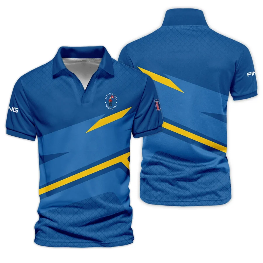 Ping 124th U.S. Open Pinehurst Blue Yellow Mix Pattern Vneck Polo Shirt Style Classic