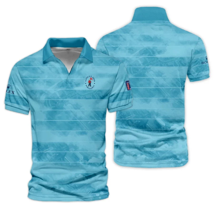 Rolex 124th U.S. Open Pinehurst Blue Abstract Background Line Vneck Polo Shirt Style Classic