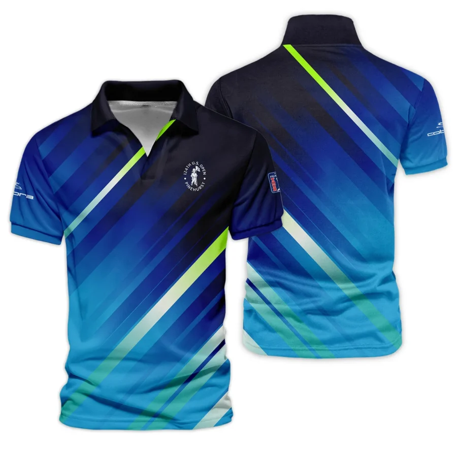 Cobra Golf 124th U.S. Open Pinehurst Green Dark Blue Gradient Abstract Yellow Vneck Polo Shirt Style Classic