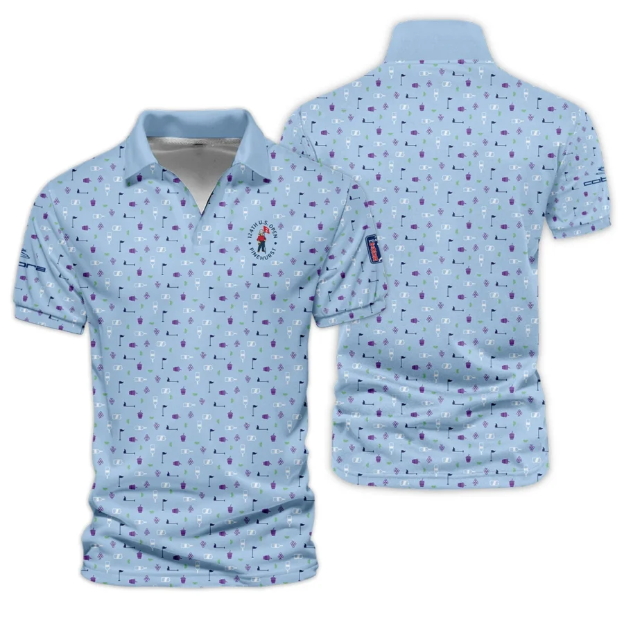 124th U.S. Open Pinehurst Cobra Golf  Golf Icons Pattern Light Blue Vneck Polo Shirt Style Classic