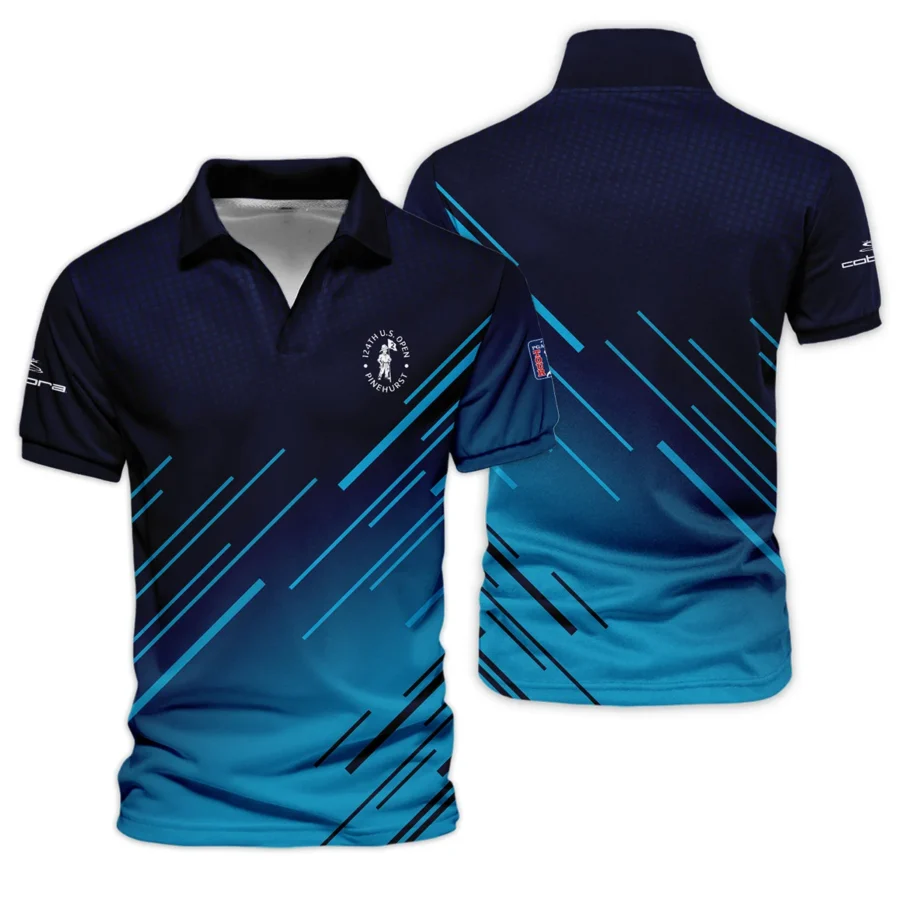 124th U.S. Open Pinehurst Cobra Golf  Dark Blue Line Pattern Vneck Polo Shirt Style Classic