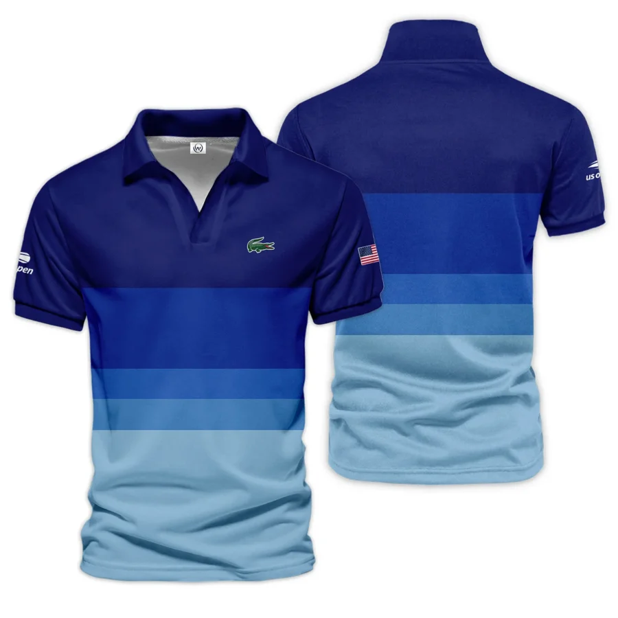 US Open Tennis Blue Gradient Background Lacoste Vneck Polo Shirt Style Classic