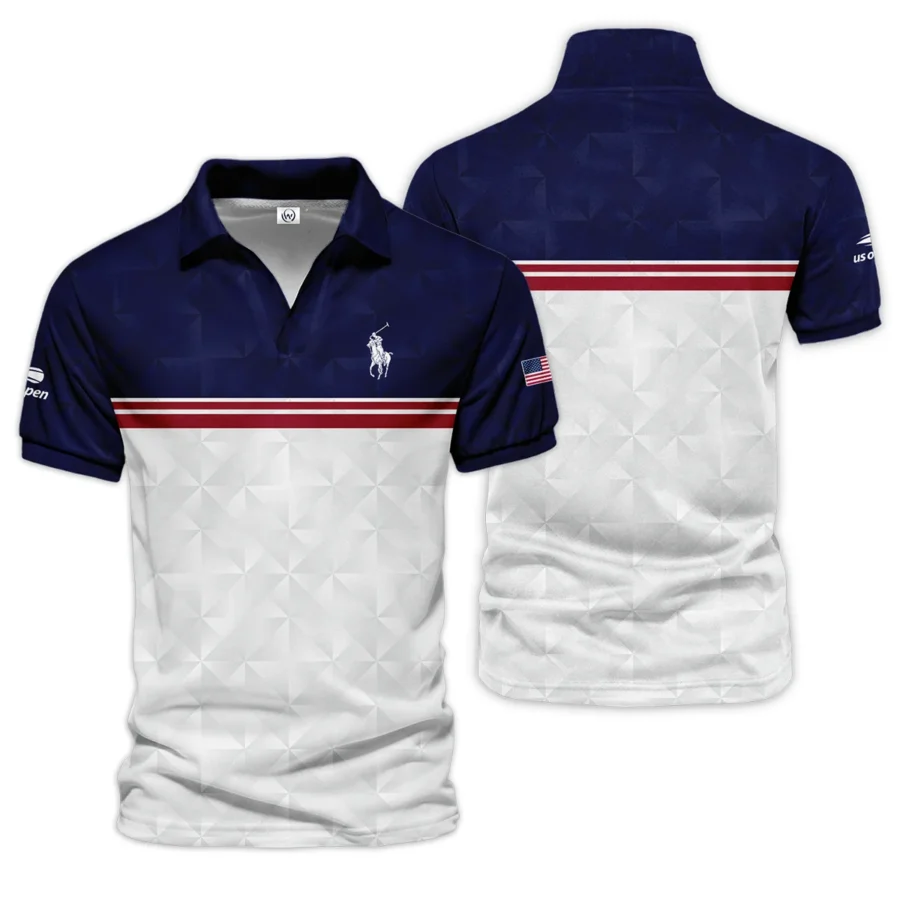 Ralph Lauren US Open Tennis Purple White Red Line Abstract Vneck Polo Shirt Style Classic