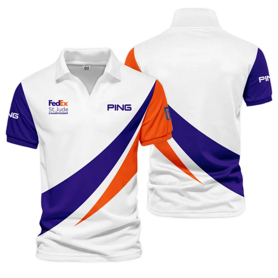 Golf Sport Orange Mix Blue FedEx St. Jude Championship Pinehurst Ping Vneck Polo Shirt Style Classic