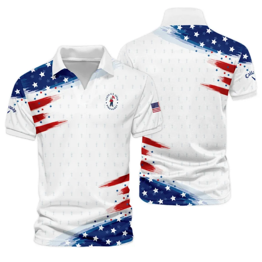 Golf Flag American Sport Love 124th U.S. Open Pinehurst Callaway Vneck Polo Shirt Style Classic