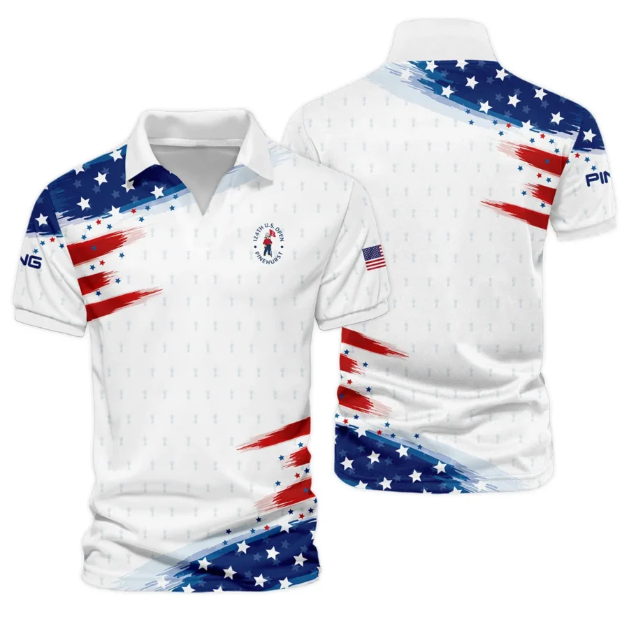 Golf Flag American Sport Love 124th U.S. Open Pinehurst Ping Vneck Polo Shirt Style Classic