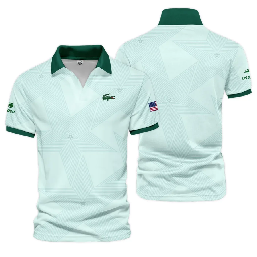 Tennis Pattern Star Light Green US Open Tennis Lacoste Vneck Polo Shirt Style Classic