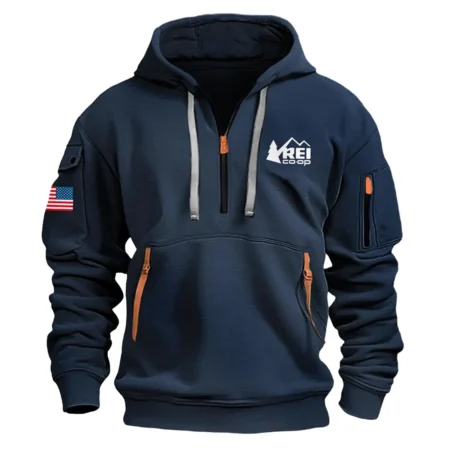 Classic Fashion Recreational Equipment Camping Color Navy Hoodie Half Zipper