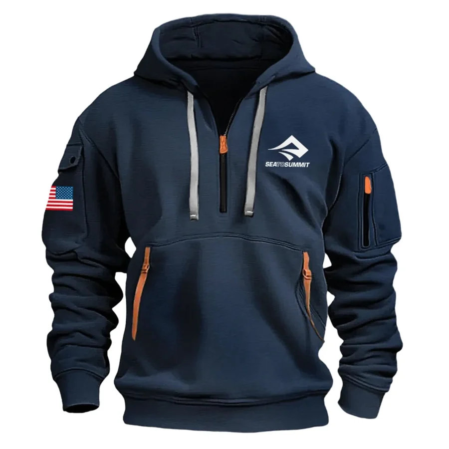 Classic Fashion Sea to Summit Camping Color Navy Hoodie Half Zipper