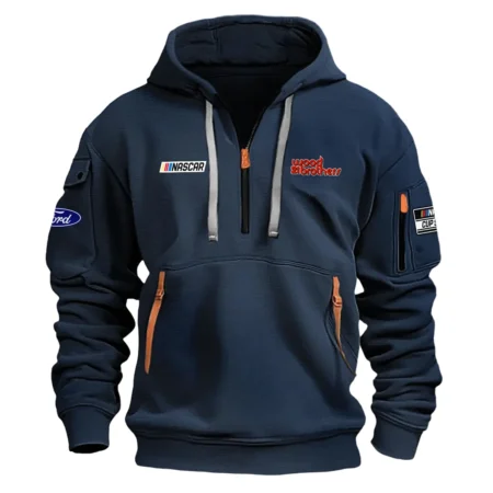 Classic Fashion Wood Brothers Racing Nascar Cup Series Color Navy Hoodie Half Zipper