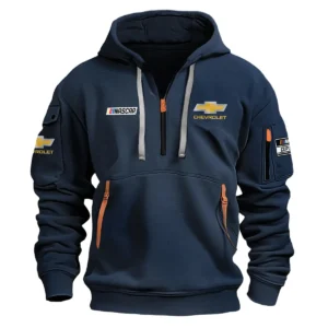 Classic Fashion Chevrolet Nascar Cup Series Color Navy Hoodie Half Zipper