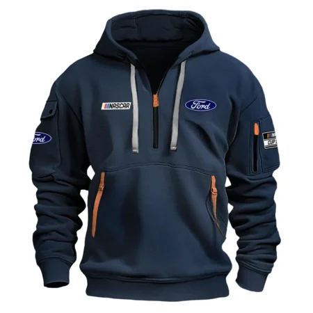 Classic Fashion Ford Nascar Cup Series Color Navy Hoodie Half Zipper