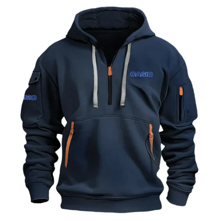 Casio Classic Fashion Photography Videography Color Navy Hoodie Half Zipper