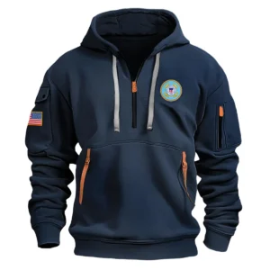 Classic Fashion U.S. Coast Guard Color Black Hoodie Half Zipper