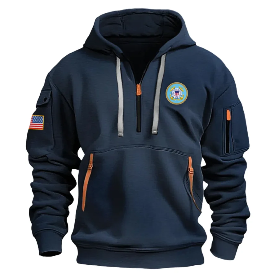 Classic Fashion U.S. Coast Guard Color Navy Hoodie Half Zipper