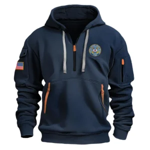 Classic Fashion U.S. Coast Guard Color Black Hoodie Half Zipper