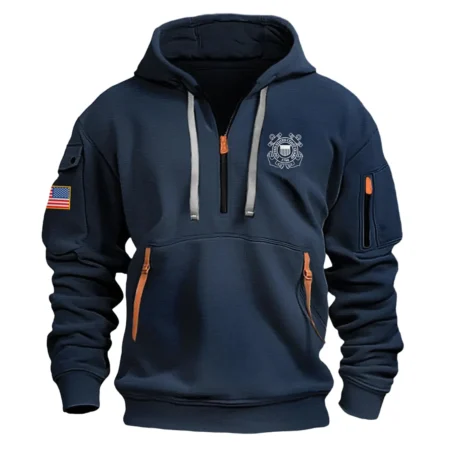 Classic Fashion U.S. Coast Guard Color Navy Hoodie Half Zipper