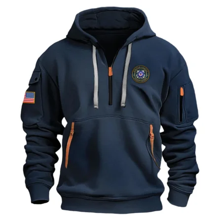 Classic Fashion U.S. Coast Guard Color Navy Hoodie Half Zipper