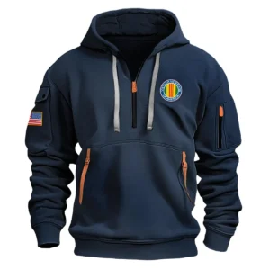 Classic Fashion U.S. Vietnam Veteran Color Navy Hoodie Half Zipper