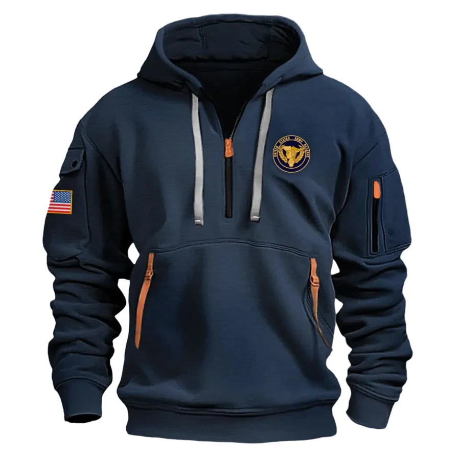 Classic Fashion U.S. Army Reverse Color Navy Hoodie Half Zipper