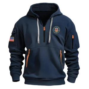 Classic Fashion U.S. Coast Guard Reverse Color Gray Hoodie Half Zipper