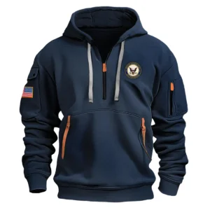 Classic Fashion U.S. Navy Reverse Color Black Hoodie Half Zipper