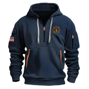 Classic Fashion U.S. FireFighter Color Gray Hoodie Half Zipper