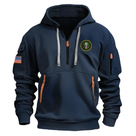 Classic Fashion U.S. Army Color Navy Hoodie Half Zipper