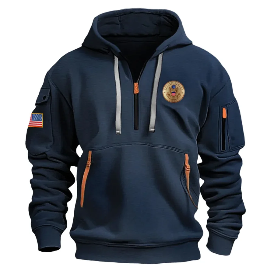 Classic Fashion U.S. Army Color Navy Hoodie Half Zipper