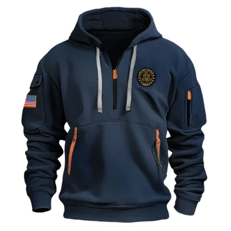 Classic Fashion U.S. Army Color Navy Hoodie Half Zipper