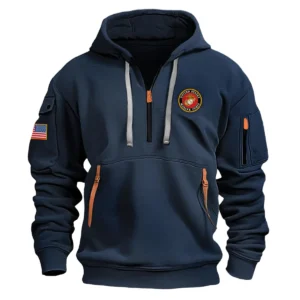 Classic Fashion U.S. Marine Corps Color Gray Hoodie Half Zipper