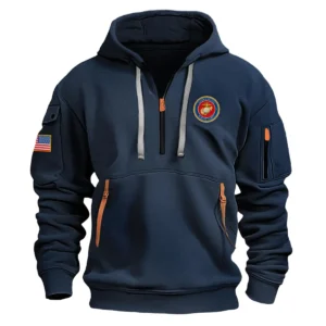 Classic Fashion U.S. Marine Corps Color Navy Hoodie Half Zipper