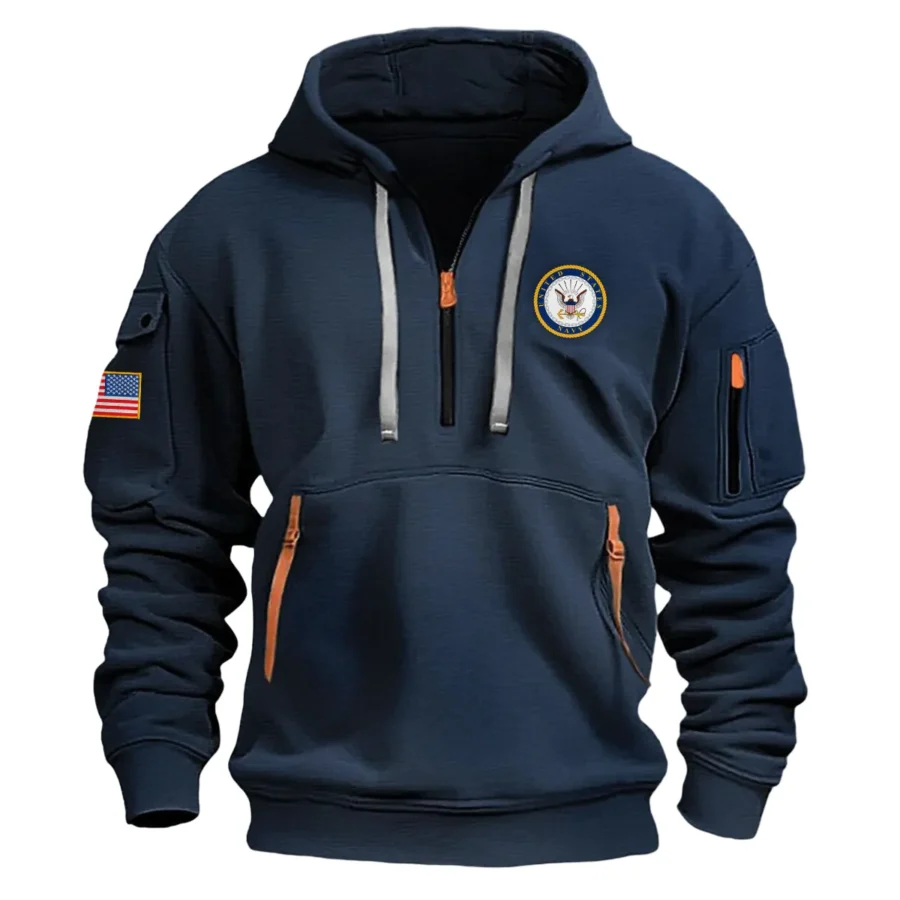 Classic Fashion U.S. Navy Color Navy Hoodie Half Zipper