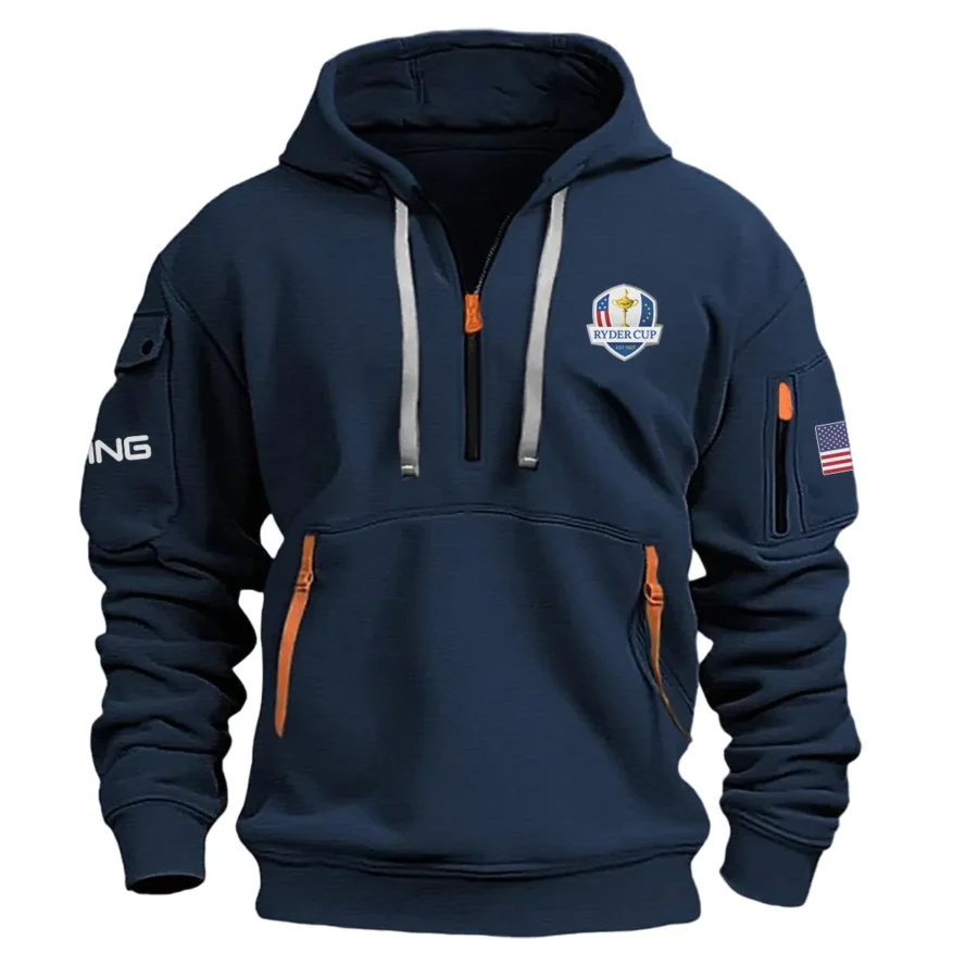 Navy Color Brand Ping Hoodie Half Zipper Ryder Cup Gift For Fans