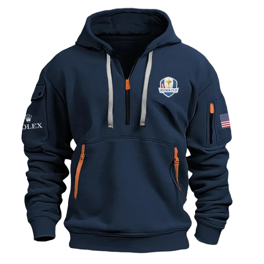 Navy Color Brand Rolex Hoodie Half Zipper Ryder Cup Gift For Fans