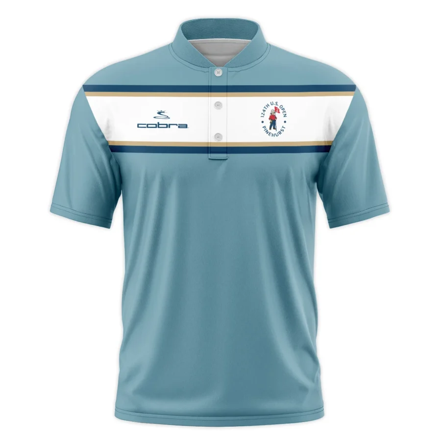 124th U.S. Open Pinehurst Golf Sport Mostly Desaturated Dark Blue Yellow Cobra Golf Style Classic, Short Sleeve Round Neck Polo Shirt