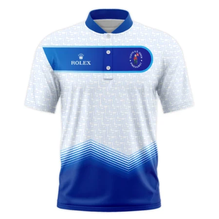 124th U.S. Open Pinehurst Blue Gradient Pattern White  Rolex Style Classic, Short Sleeve Round Neck Polo Shirt