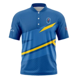 Rolex 124th U.S. Open Pinehurst Blue Yellow Mix Pattern Vneck Polo Shirt Style Classic