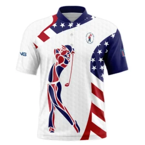 124th U.S. Open Pinehurst Ping Blue Red Golf Pattern White Flag Vneck Polo Shirt Style Classic