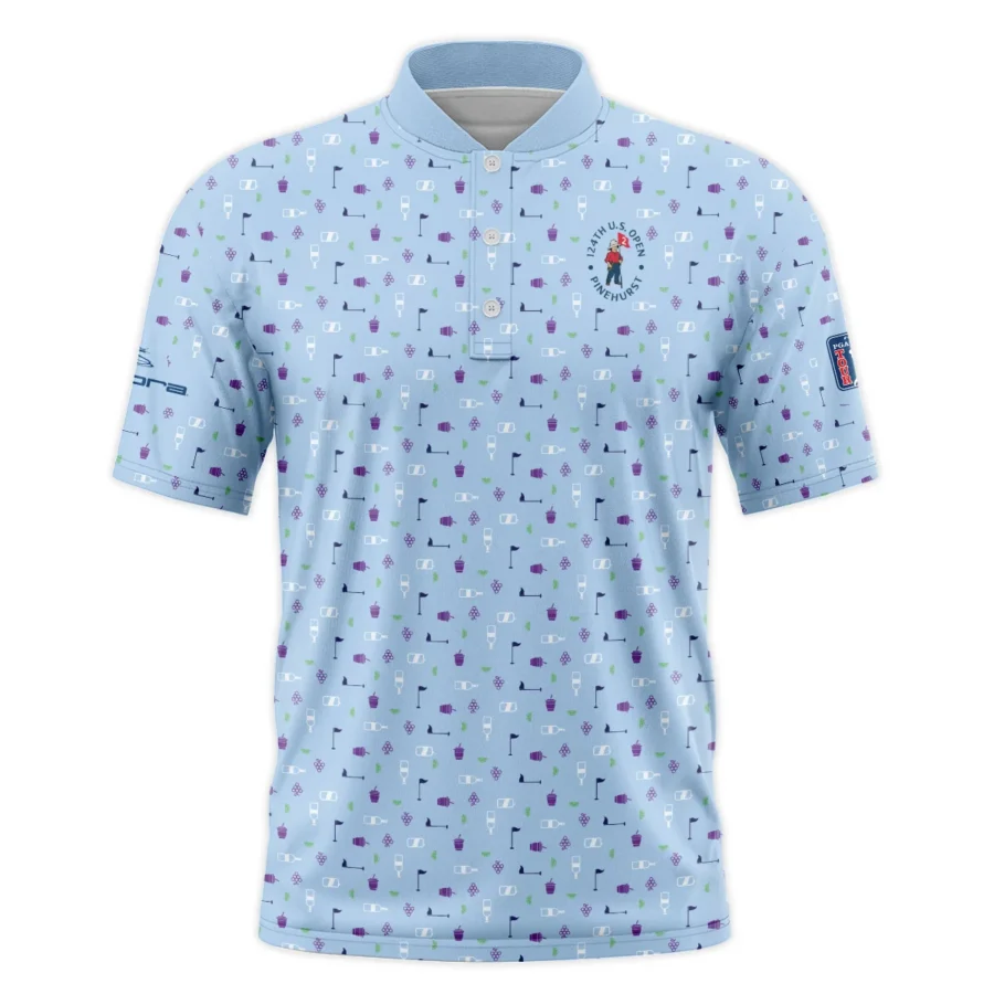 124th U.S. Open Pinehurst Cobra Golf  Golf Icons Pattern Light Blue Style Classic, Short Sleeve Round Neck Polo Shirt