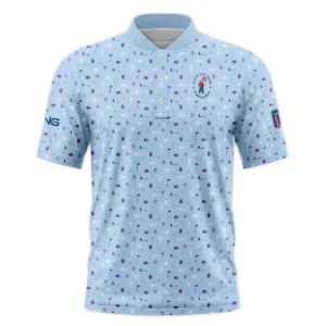 124th U.S. Open Pinehurst Ping Golf Icons Pattern Light Blue Vneck Polo Shirt Style Classic