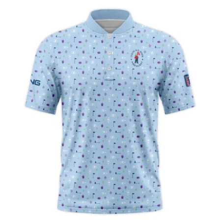 124th U.S. Open Pinehurst Ping Golf Icons Pattern Light Blue Style Classic, Short Sleeve Round Neck Polo Shirt